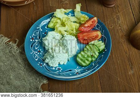 Bulgarian  Thracian Salad Snejanka Balkan Cuisine Close Up