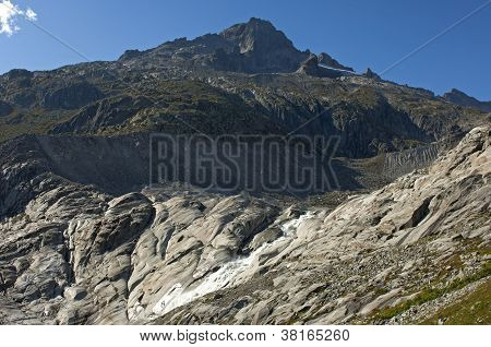 ice-free bed of the retreating Rhone glacier