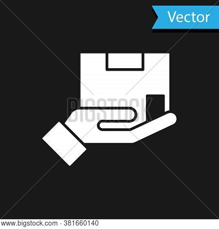 White Delivery Insurance Icon Isolated On Black Background. Insured Cardboard Boxes Beyond The Shiel