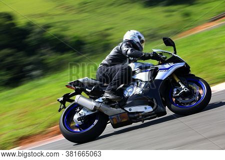 Tuiti, Sao Paulo / Brazil - February 10, 2017: Motorcyclist Rides The Yamaha Yzf-r1m On The Test Tra