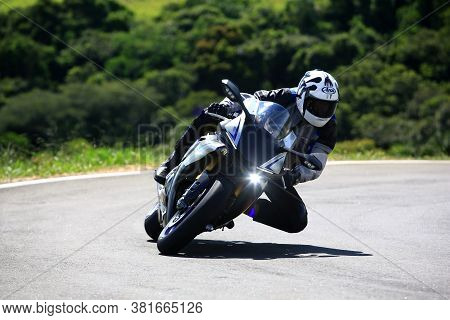 Tuiti, Sao Paulo / Brazil - February 10, 2017: Motorcyclist Rides The Yamaha Yzf-r1m On The Test Tra