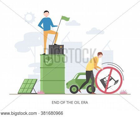 End Of Oil Era Concept, Flat Vector Illustration