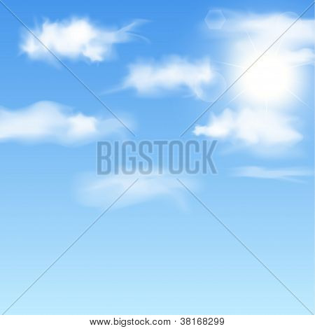 Cielo azul con nubes. Ilustración del vector.