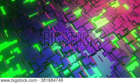 Modern Tech Pattern. Sci-fi  Technological Surface, Macro Background, 3d Rendering. Pc Style, Roboti