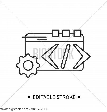 Custom Coding Icon. Web Page And Gear, Concept Pictogram Of Custom Service Web Programming. Editable