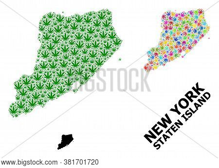 Vector Hemp Mosaic And Solid Map Of Staten Island. Map Of Staten Island Vector Mosaic For Hemp Legal