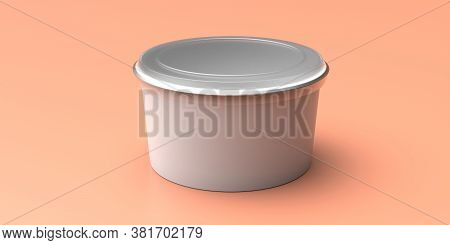 Plastic Bowl White Color With Lid On Peach Color Background. 3D Illustration