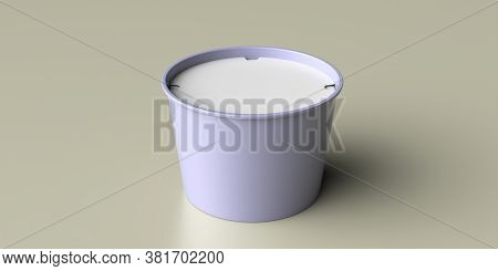 Ice Cream Bowl With Lid On Pastel Background. 3D Illustration