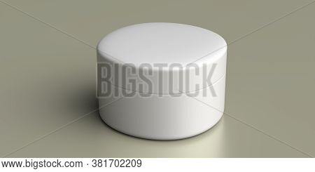 Cosmetics Jar With Lid Package Blank, White Color On Pastel Gray Background. 3D Illustration