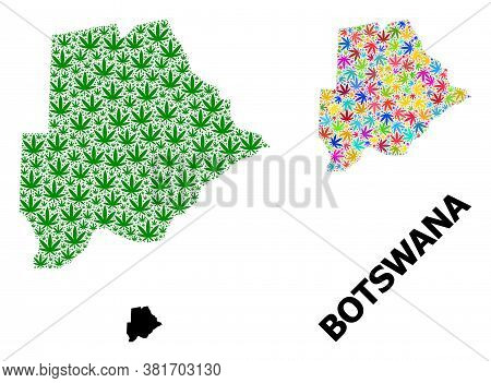 Vector Weed Mosaic And Solid Map Of Botswana. Map Of Botswana Vector Mosaic For Weed Legalize Campai