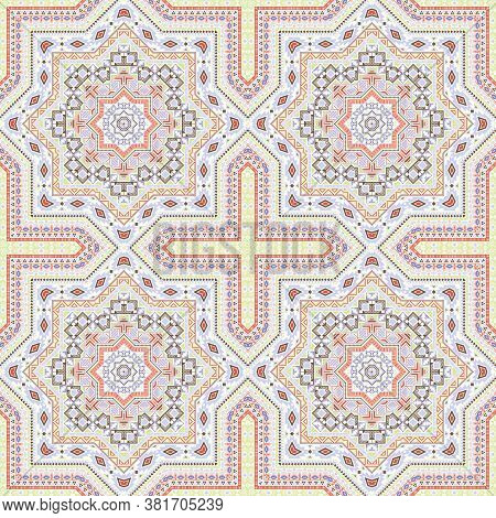 Simple Italian Maiolica Tile Seamless Pattern. Geometric Texture Vector Motif. Carpet Print Design. 