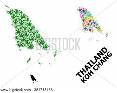 Vector Marijuana Mosaic And Solid Map Of Koh Chang. Map Of Koh Chang Vector Mosaic For Marijuana Leg