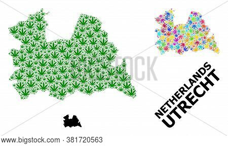 Vector Weed Mosaic And Solid Map Of Utrecht Province. Map Of Utrecht Province Vector Mosaic For Mari