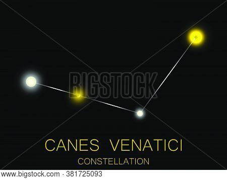 Canes Venatici Constellation. Bright Yellow Stars In The Night Sky. A Cluster Of Stars In Deep Space