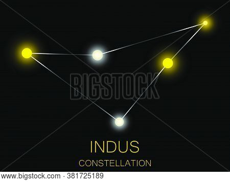 Indus Constellation. Bright Yellow Stars In The Night Sky. A Cluster Of Stars In Deep Space, The Uni