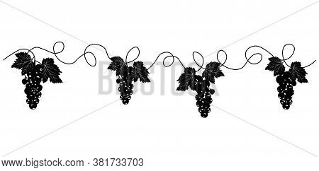 Vector Stock Illustration Of Border Of The Vine. Decorative Elements, Corners With Bunches Of Grape,