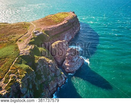 Scenic View Of Cape Frehel, One Of The Most Popular Tourist Destinations In Brittany, France. Aerial