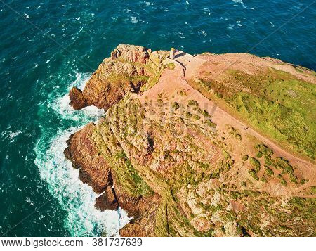 Scenic View Of Cape Frehel, One Of The Most Popular Tourist Destinations In Brittany, France. Aerial