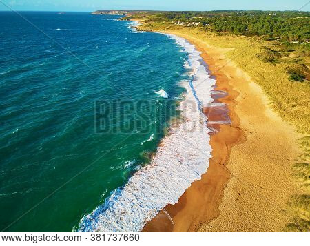 Scenic View Of Cape Frehel, One Of The Most Popular Tourist Destinations In Brittany, France. Aerial