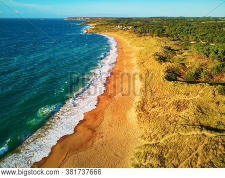 Scenic View Of Cape Frehel, One Of The Most Popular Tourist Destinations In Brittany, France. Aerial