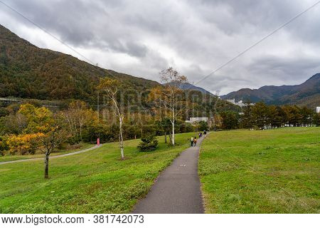 Naeba, Yuzawa, Niigata Prefecture, Japan - Oct 21 2019 : Naeba Prince Hotel Mountain Trail In Autumn