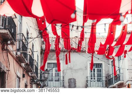 Сolorful Shot With A Shallow Depth Of Field Of A Traditional Old Courtyard Of A Typical Portuguese D
