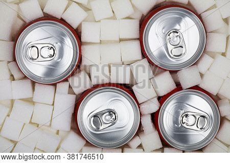 White Sugar Cubes With Soda Can Fullframe As Background