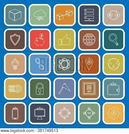 Blockchain Line Flat Icons On Blue Background, Stock Vector