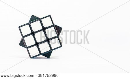 Bangkok, Thailand - August 20, 2020 : Close-up Of 3x3 Rubik\'s Cube On White Background