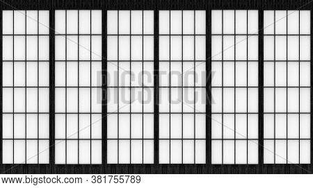 3d Rendering. Modern Traditional Japanese Style Sliding Paper Door Wall Background.