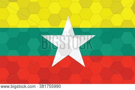 Myanmar Flag Illustration. Futuristic Myanmar Flag Graphic With Abstract Hexagon Background Vector. 