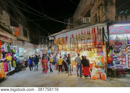 Haridwar, Garhwal, India - 3rd November 2018 : Night Image Of Motibazar, A Famous Market Place For T