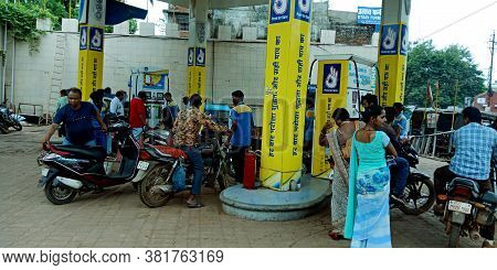 District Katni, India - August 05, 2019: Hindustan Oil Service Station In Asia, Fueling And Gas Loca