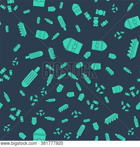 Set Popcorn In Box, Candy, French Hot Dog And Nachos In Plate On Seamless Pattern. Vector