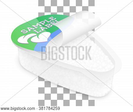 Vector Labeled Drop Shape Open Transparent Plastic Container With Grain Curd Within. Packaging Mocku