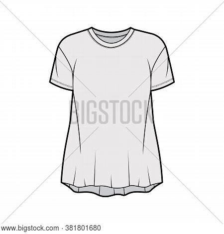 Boyfriend Slub Cotton-jersey T-shirt Technical Fashion Illustration With Crew Neck, Short Sleeves, R