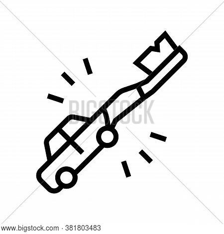 Teethbrush Car Shape Line Icon Vector. Teethbrush Car Shape Sign. Isolated Contour Symbol Black Illu