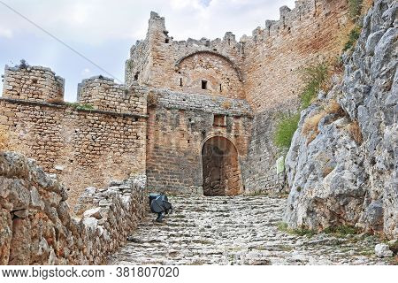 Corinth Greece, October 21 2019: The Castle Of Acrocorinth Or Upper Corinth Peloponnese Greece - The