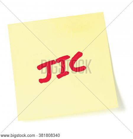 Just in case initialism JIC red marker written acronym text, isolated yellow post-it to-do list sticky note reminder abbreviation sticker macro closeup, memo information message, newsletter bulletin info notice concept, letter document metaphor large