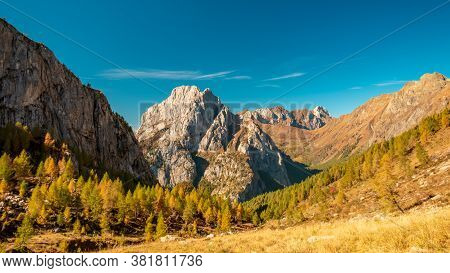 A Beautiful Sunny Autumn Day In The Alps Of Friuli Venezia-giulia, Italy
