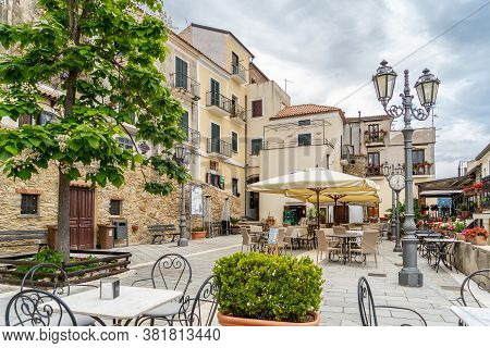 Castellabate, Cilento Coast, Italy, June 2020: Famous Place, The Small Main Square Of Castellabate, 