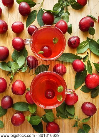Cup Of Red Alucha Cherry Plum Compote. Shallow Dof.