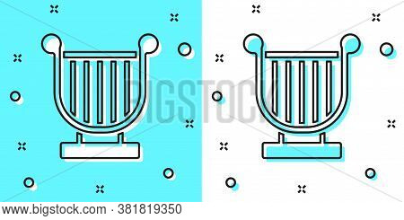 Black Line Ancient Greek Lyre Icon Isolated On Green And White Background. Classical Music Instrumen