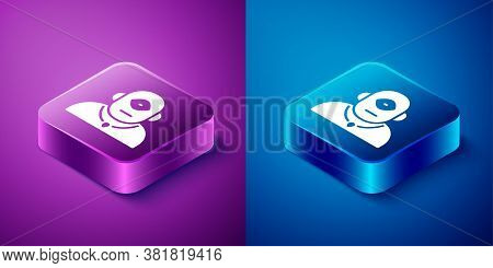 Isometric Cyclops Icon Isolated On Blue And Purple Background. Square Button. Vector