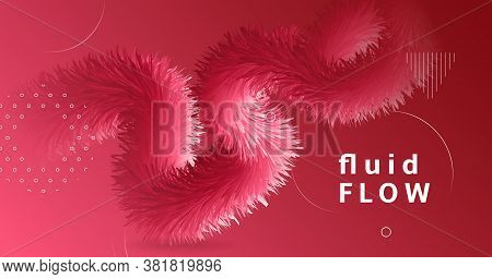 Flowing Fluid. 3d Poster. Red Vibrant Template. Vector Futuristic Cover. Gradient Movement. Flowing 