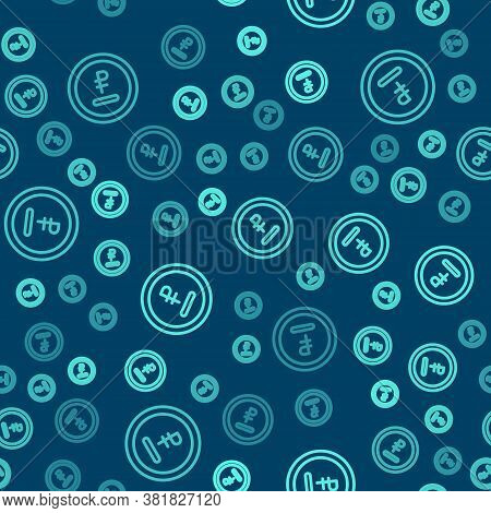 Green Line Rouble, Ruble Currency Coin Icon Isolated Seamless Pattern On Blue Background. Russian Sy