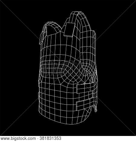 Police Flak Jacket Or Bulletproof Vest. Bullet Proof Concept. Wireframe Low Poly Mesh Vector Illustr