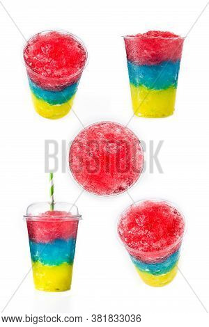 Colored Slushie At Different Angles Isolated On White Background