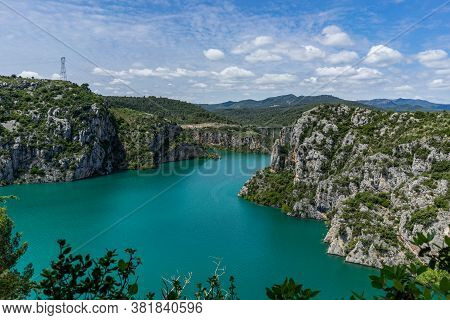 Cinca River And El Grado Reservoir, View From Torreciudad. Huesca Province. Spain