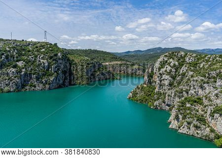 Cinca River And El Grado Reservoir, View From Torreciudad. Huesca Province. Spain
